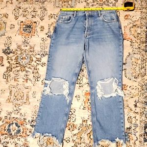 Free People Maggie Mid-Rise Straight-Leg Distressed Jeans Size 28